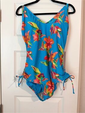 Shade & Shore Floral Tropical One-Piece Swimsuit Sz 17